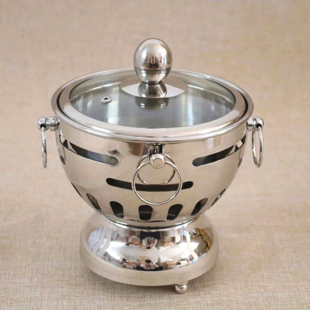 Stainless Steel Mini Asian Buffet Hot Pot Set of 4 with Glass Lid for Single Person