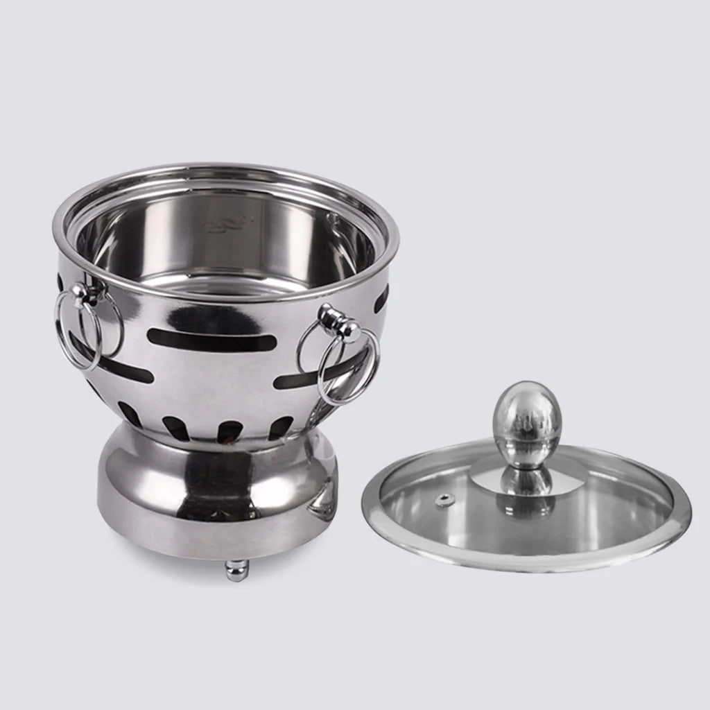 Stainless Steel Mini Asian Buffet Hot Pot Set of 4 with Glass Lid for Single Person