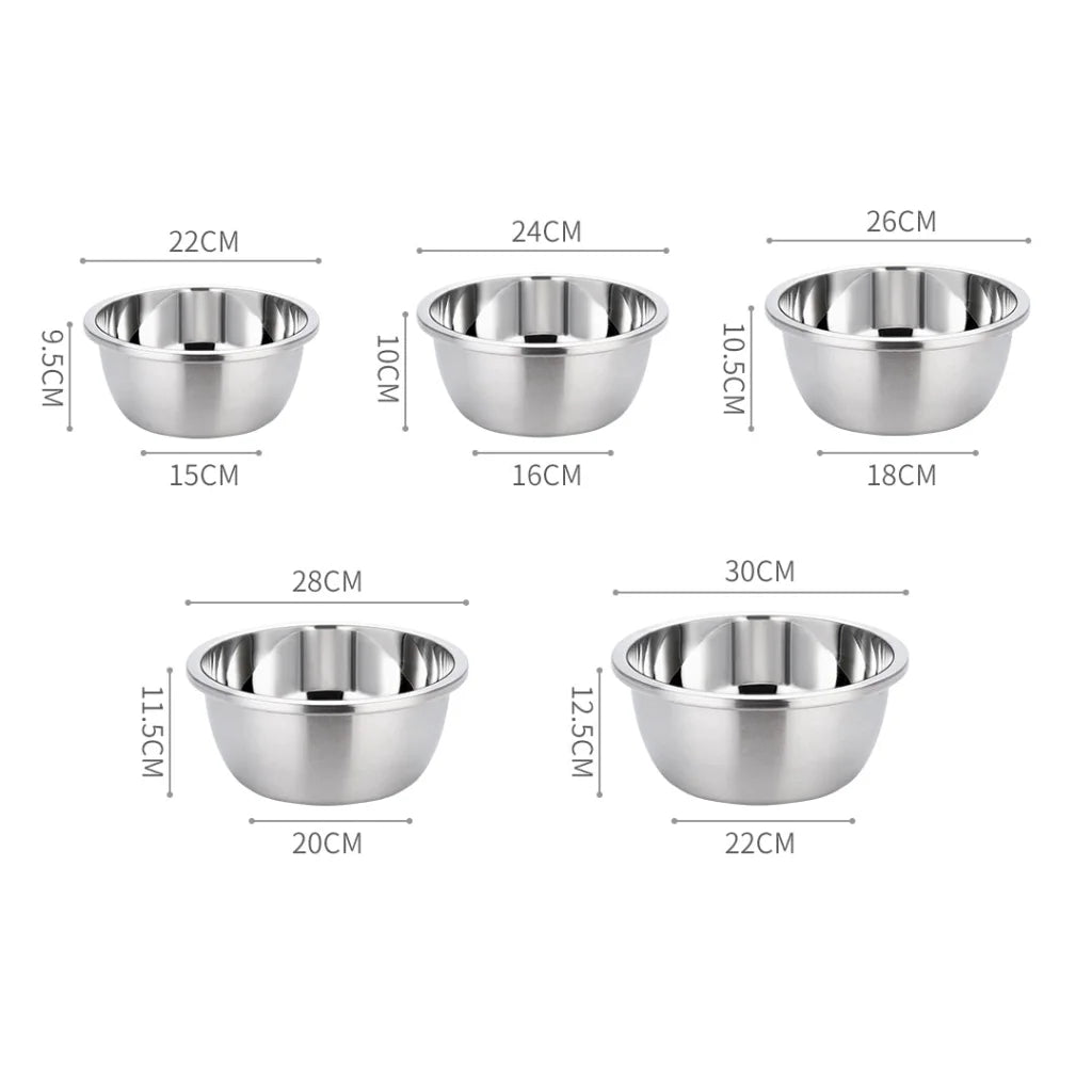 Stainless Steel Mixing Bowls Set 5Pcs Deepen Polished Stackable Baking Washing Food Storage Basin