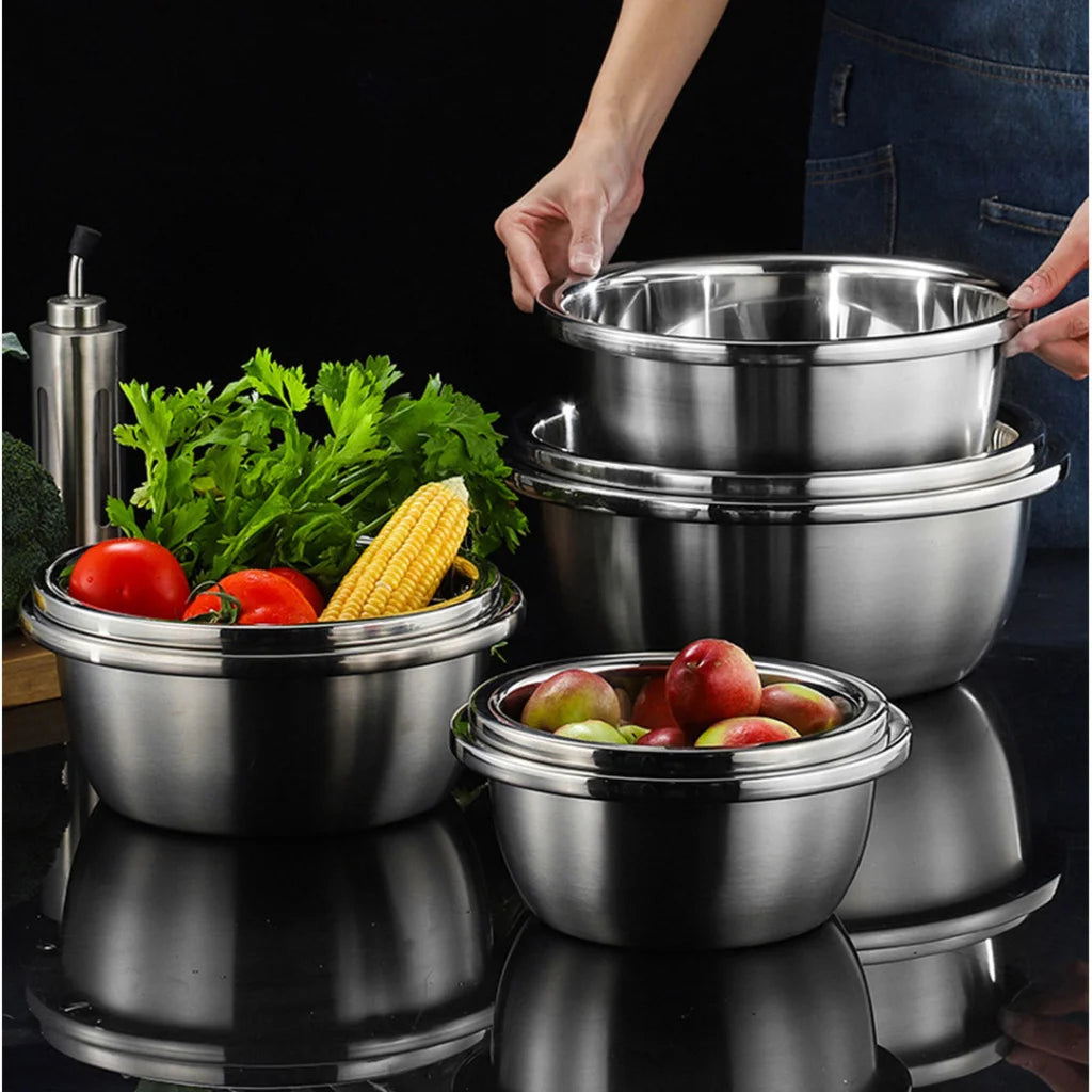 Stainless Steel Mixing Bowls Set 5Pcs Deepen Polished Stackable Baking Washing Food Storage Basin