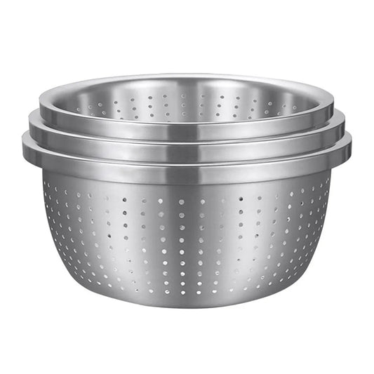 Stainless Steel Nesting Basin Colander Set of 3 Perforated Kitchen Sink Washing Bowl Metal Basket Strainer