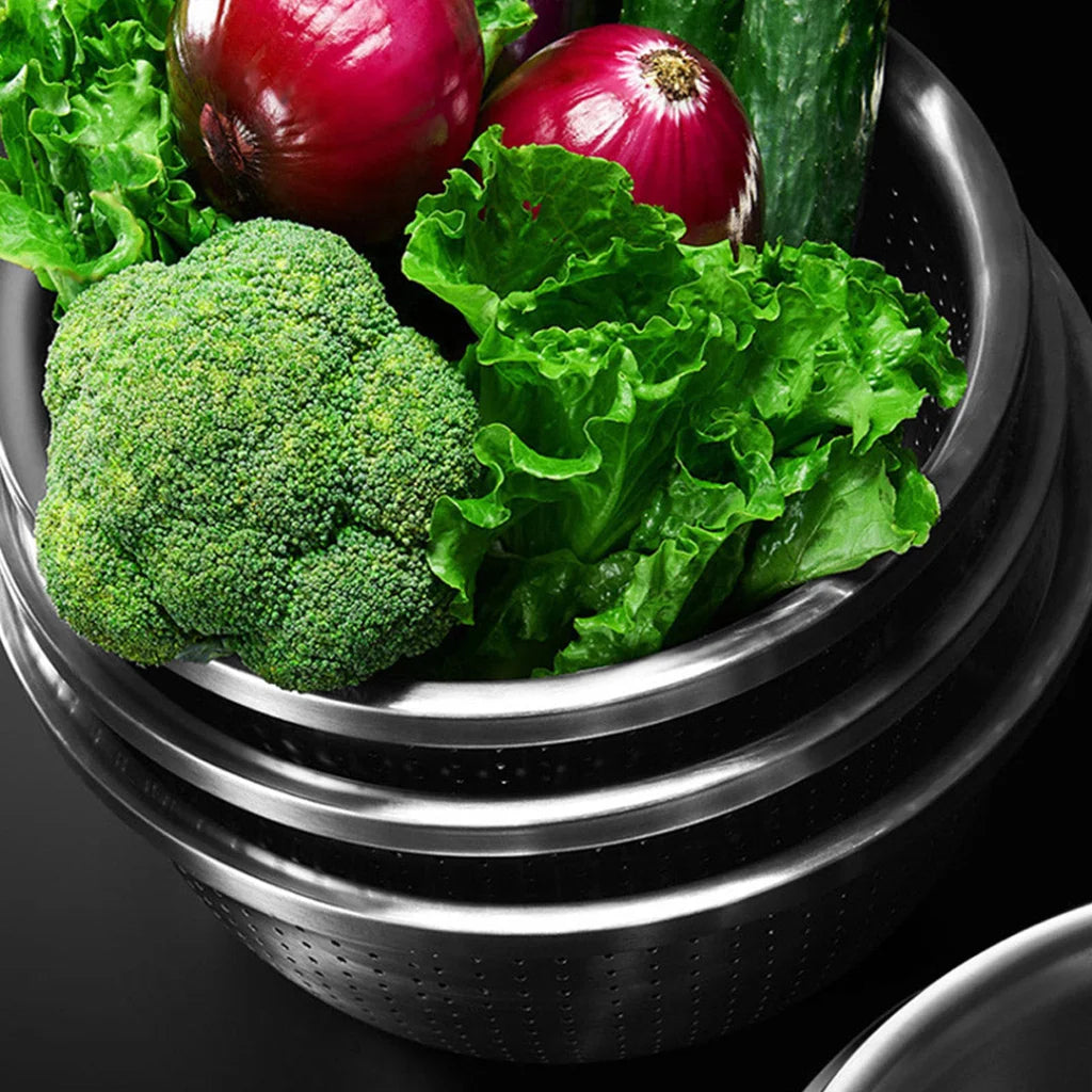 Stainless Steel Nesting Basin Colander Set of 4 Perforated Kitchen Sink Washing Bowl Metal Basket Strainer