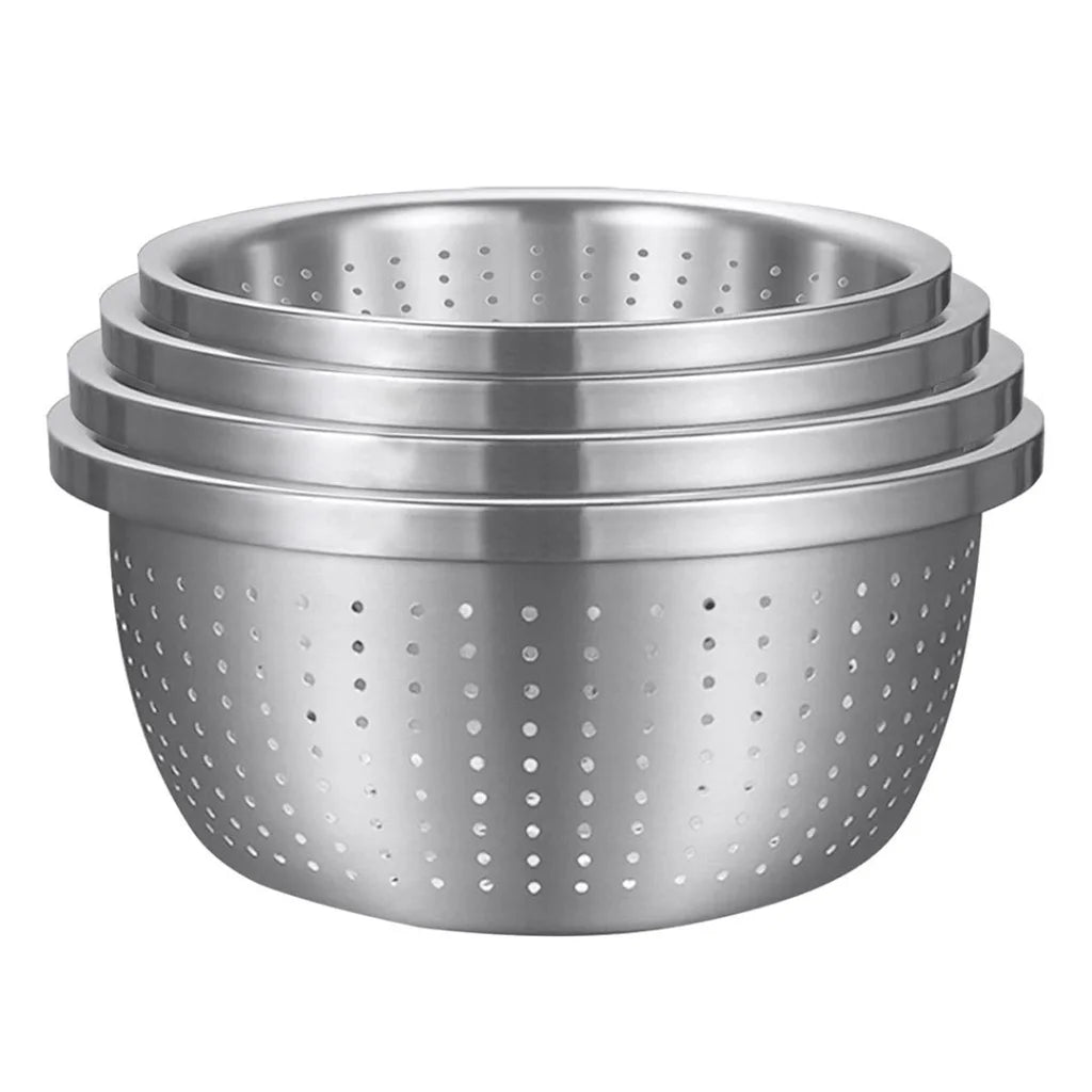 Stainless Steel Nesting Basin Colander Set of 4 Perforated Kitchen Sink Washing Bowl Metal Basket Strainer