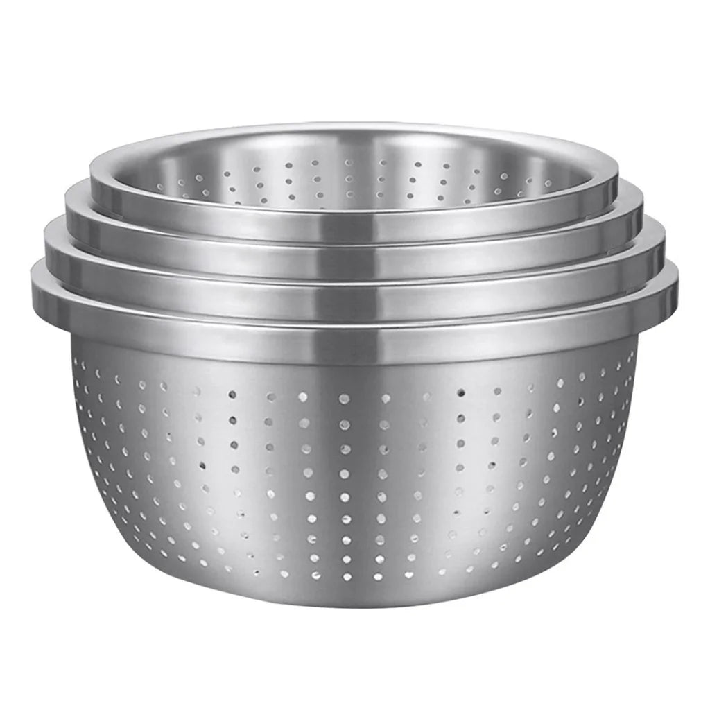 Stainless Steel Nesting Basin Colander Set of 4 Perforated Kitchen Sink Washing Bowl Metal Basket Strainer