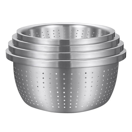 Stainless Steel Nesting Basin Colander Set of 4 Perforated Kitchen Sink Washing Bowl Metal Basket Strainer