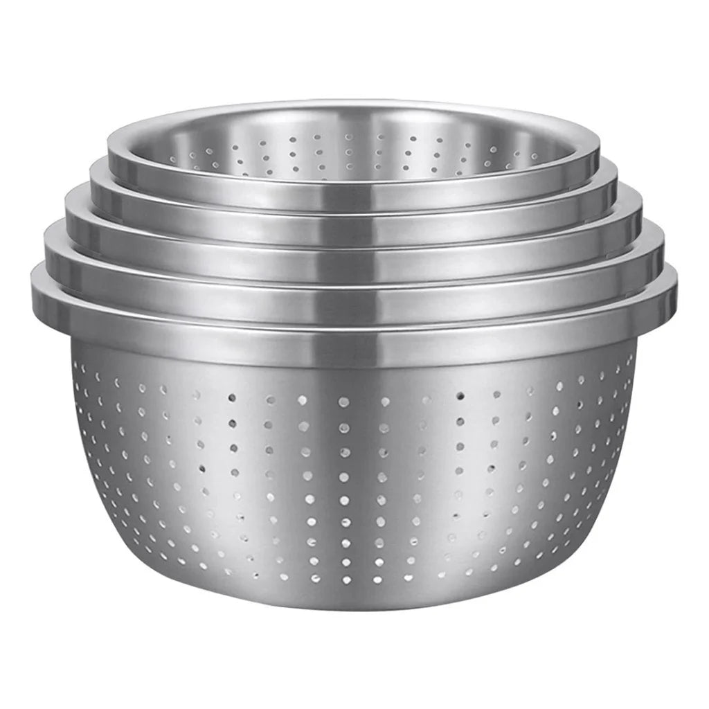 Stainless Steel Nesting Basin Colander Set of 5 Perforated Kitchen Sink Washing Bowl Metal Basket Strainer
