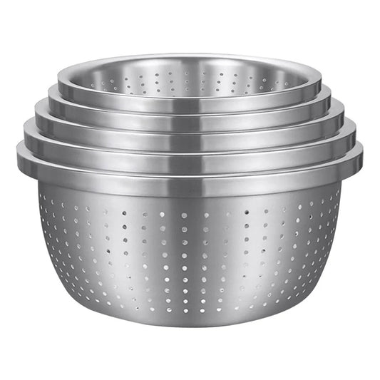 Stainless Steel Nesting Basin Colander Set of 5 Perforated Kitchen Sink Washing Bowl Metal Basket Strainer