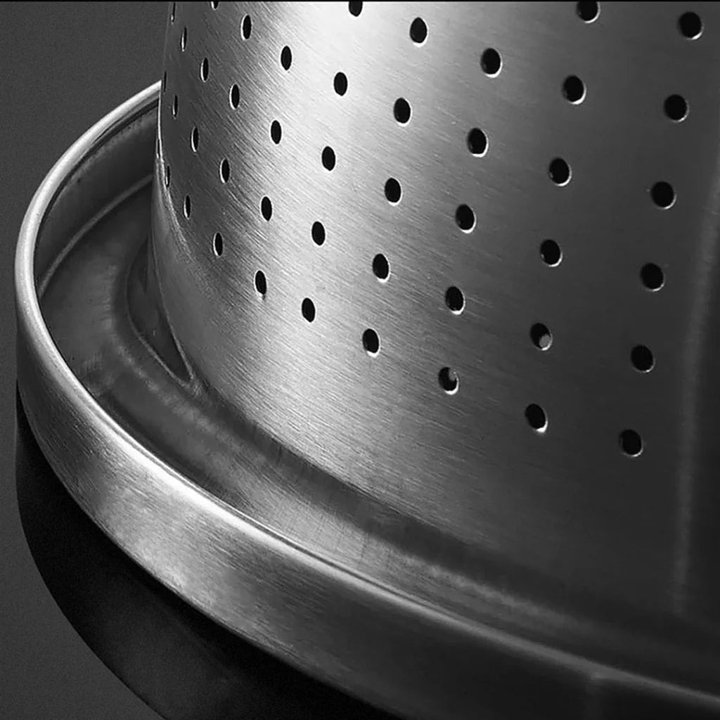 Stainless Steel Nesting Basin Colander Set of 5 Perforated Kitchen Sink Washing Bowl Metal Basket Strainer - 2X
