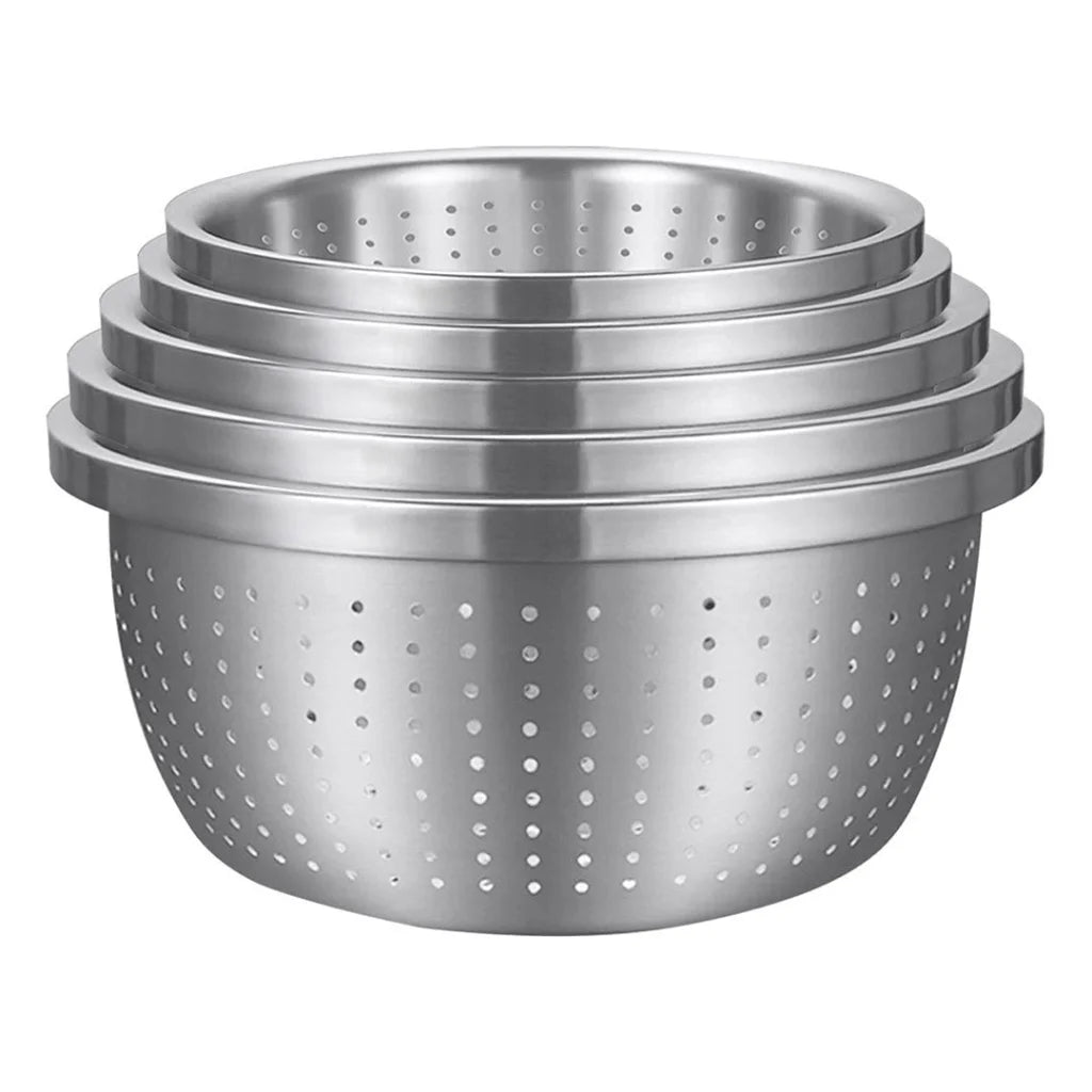 Stainless Steel Nesting Basin Colander Set of 5 Perforated Kitchen Sink Washing Bowl Metal Basket Strainer