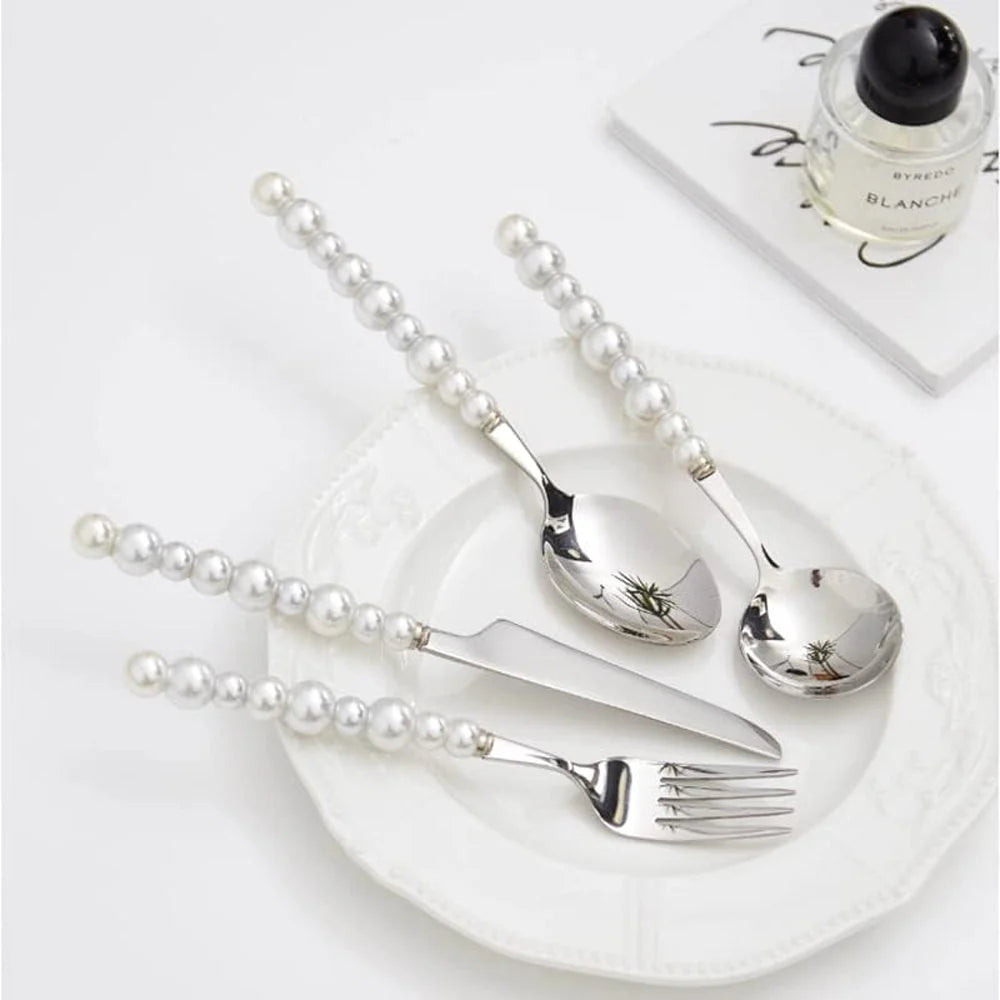 Stainless Steel Pearl Handle Flatware Cutlery Set 4 Piece