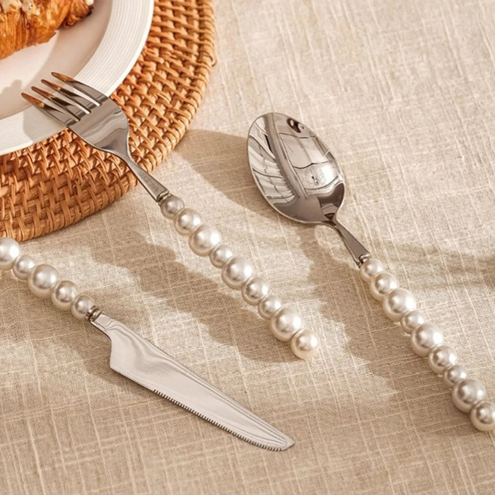 Stainless Steel Pearl Handle Flatware Cutlery Set 4 Piece