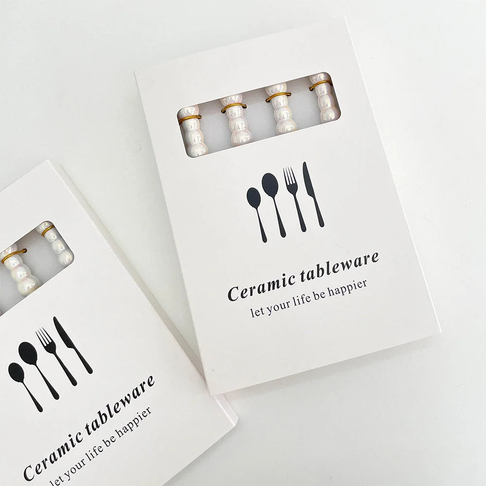 Stainless Steel Pearl Handle Flatware Cutlery Set 4 Piece