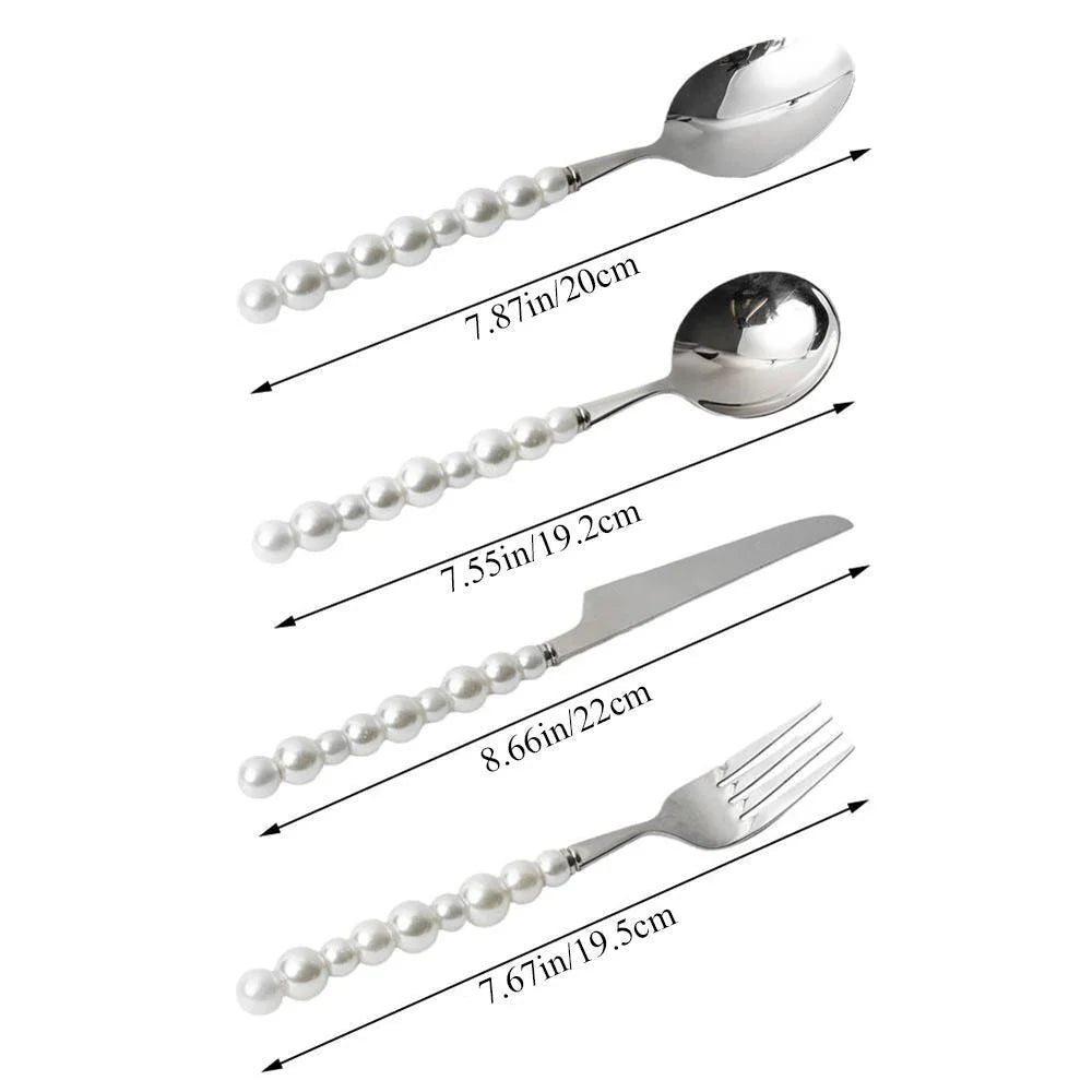 Stainless Steel Pearl Handle Flatware Cutlery Set 4 Piece