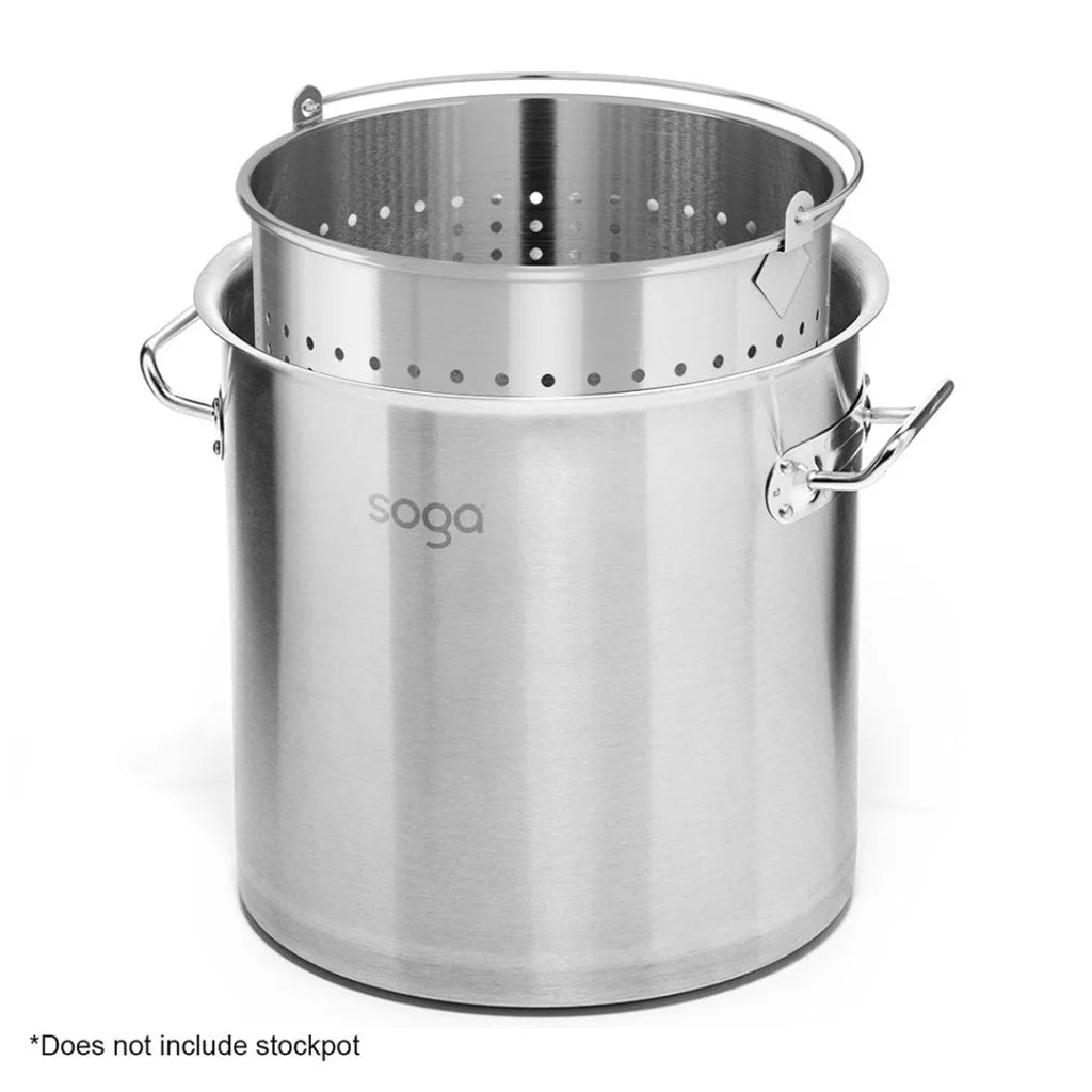 Stainless Steel Perforated Stockpot Basket Set Premium 2X 33L 18/10 with Handle