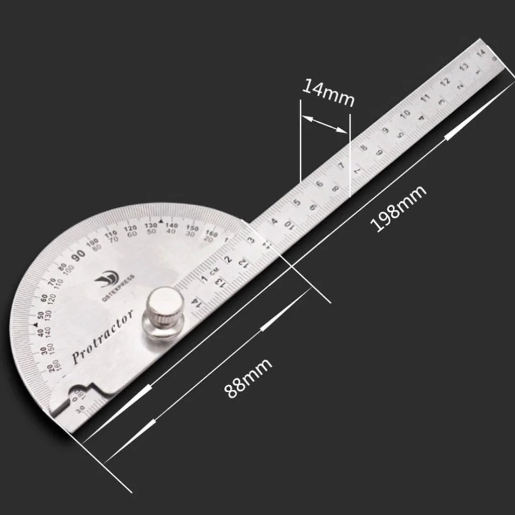 Stainless Steel Protractor with 0-145mm Arm and 0-180