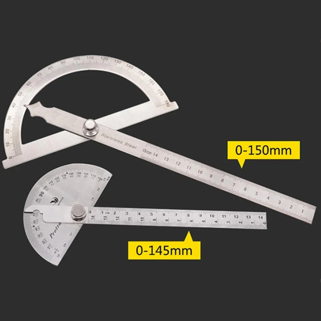 Stainless Steel Protractor with 0-145mm Arm and 0-180