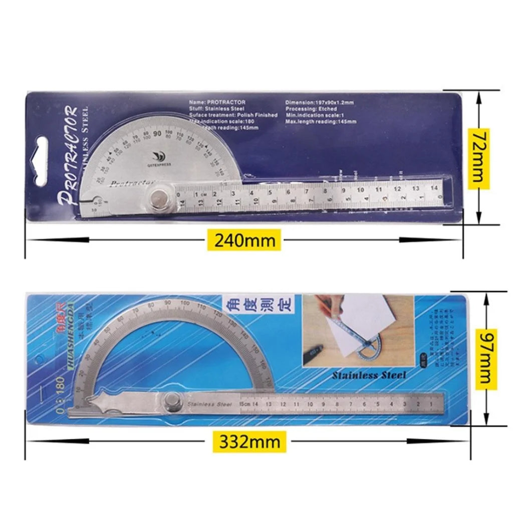 Stainless Steel Protractor with 0-150mm Arm for 0-180