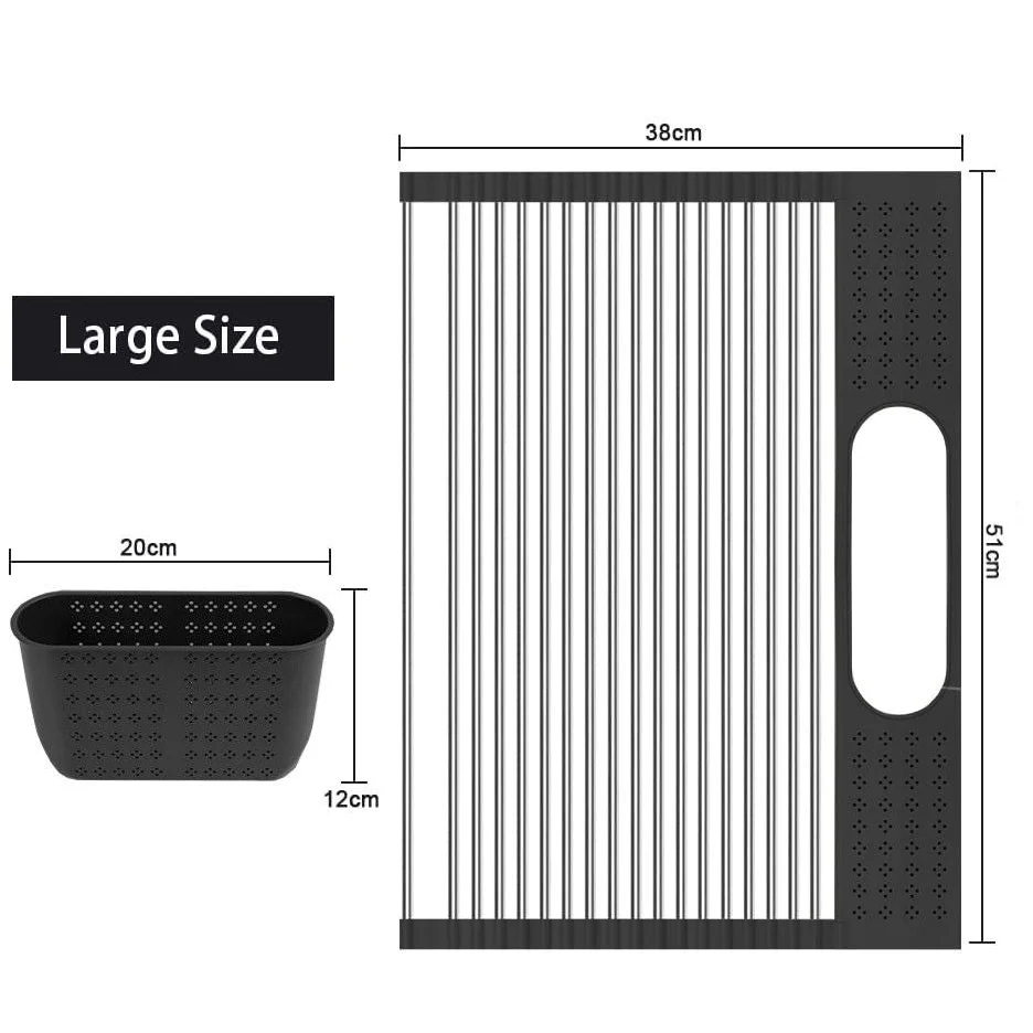 Stainless Steel Roll Up Dish Drying Rack with Utensil