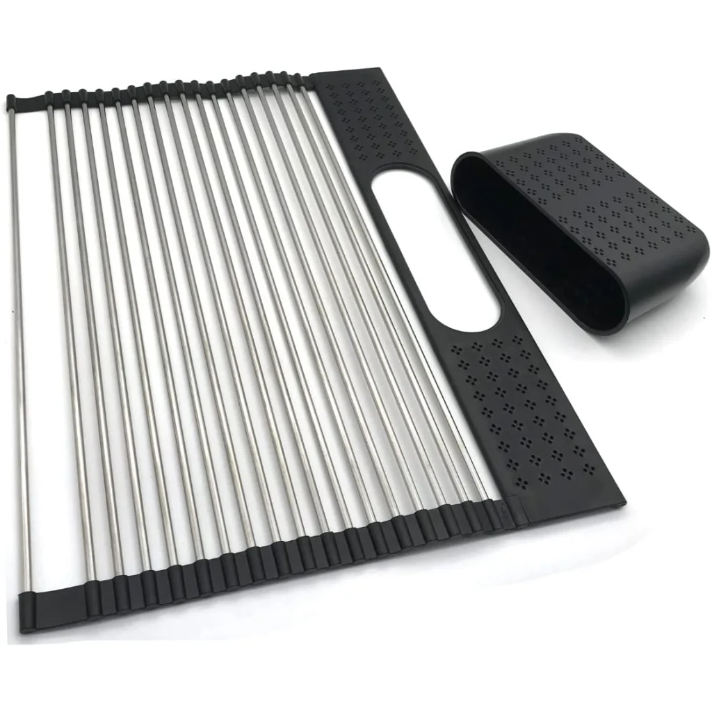 Stainless Steel Roll Up Dish Drying Rack with Utensil