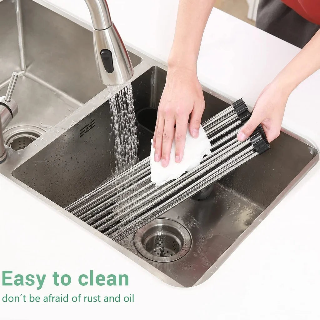 Stainless Steel Roll Up Dish Drying Rack with Utensil