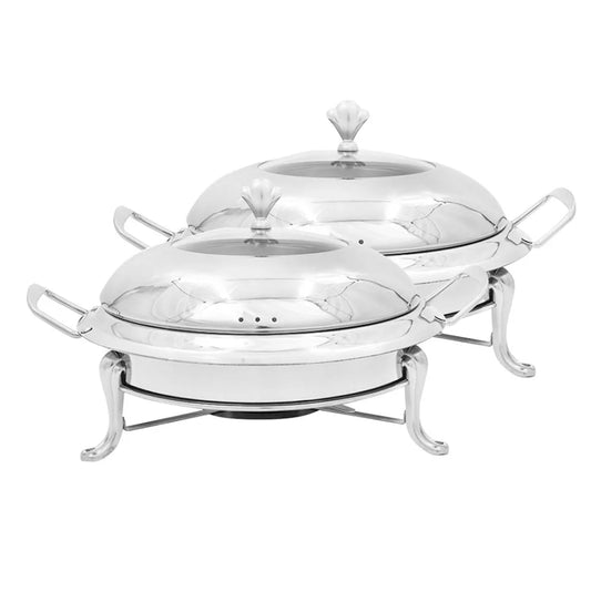 Stainless Steel Round Buffet Chafing Dish Set of 2 for Catering with Glass Top Lid