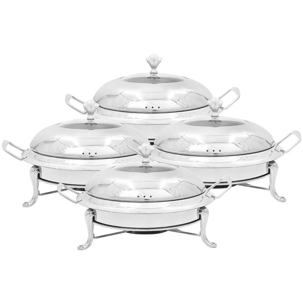 Stainless Steel Round Buffet Chafing Dish Set of 4 for Catering with Glass Top Lid