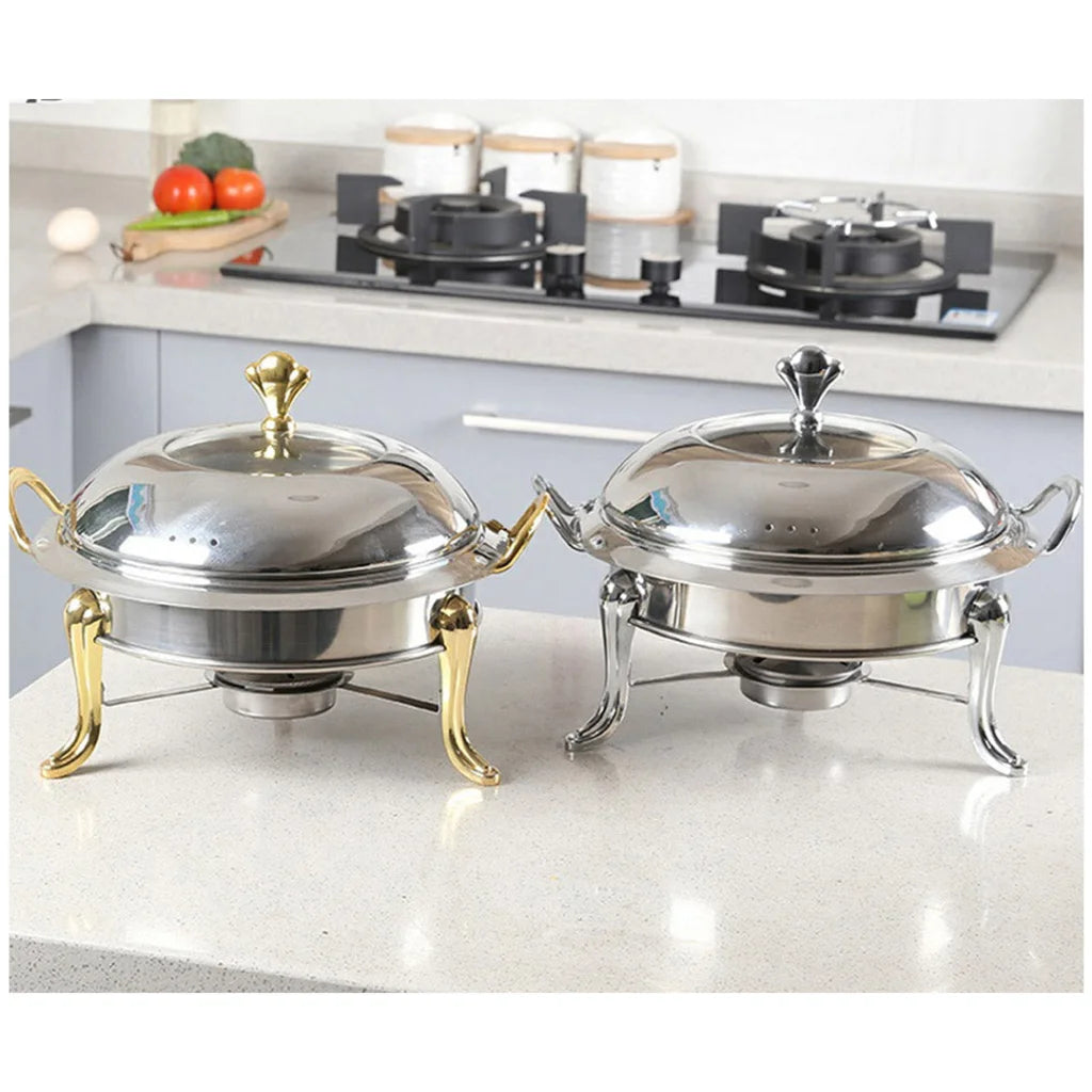 Stainless Steel Round Buffet Chafing Dish Set of 4 for Catering with Glass Top Lid