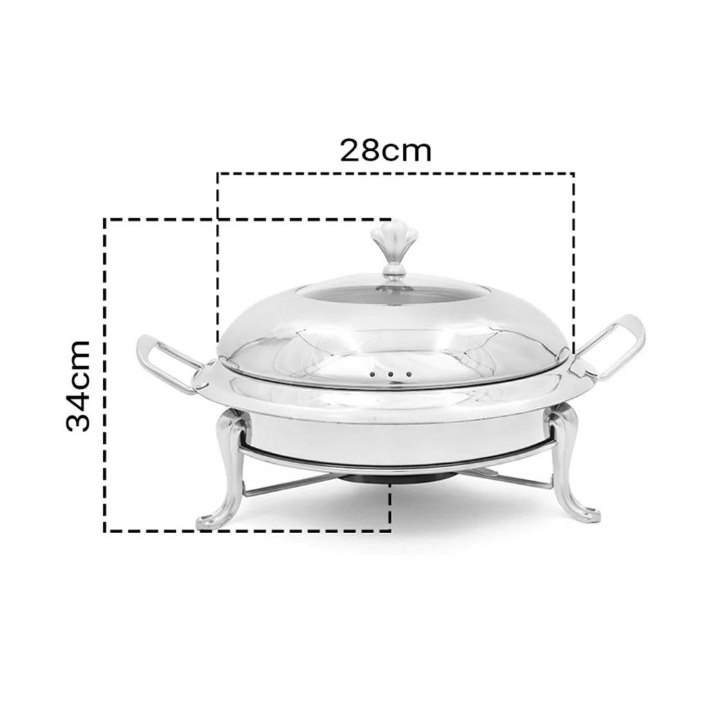Stainless Steel Round Buffet Chafing Dish Set of 4 for Catering with Glass Top Lid