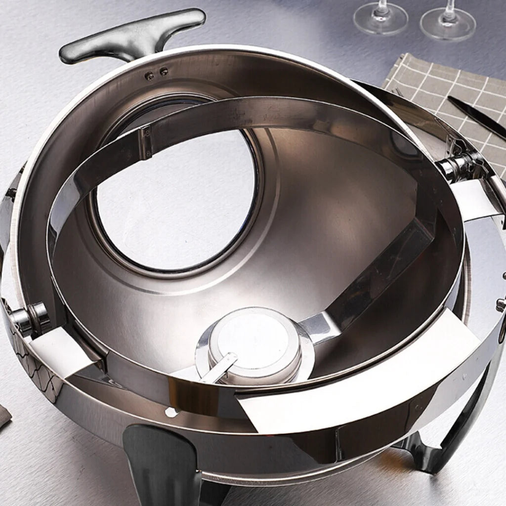 Stainless Steel Round Soup Tureen Bowl 2X 6.5L Roll Top Buffet Chafing Dish Catering Chafer Food Warmer Server