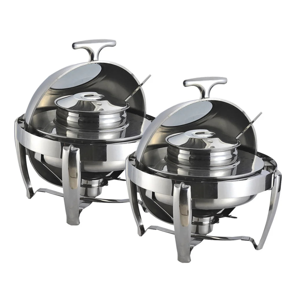 Stainless Steel Round Soup Tureen Bowl 2X 6.5L Roll Top Buffet Chafing Dish Catering Chafer Food Warmer Server