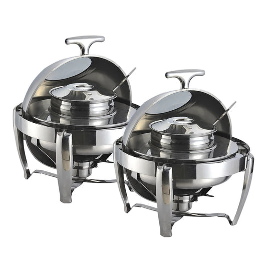Stainless Steel Round Soup Tureen Bowl 2X 6.5L Roll Top Buffet Chafing Dish Catering Chafer Food Warmer Server