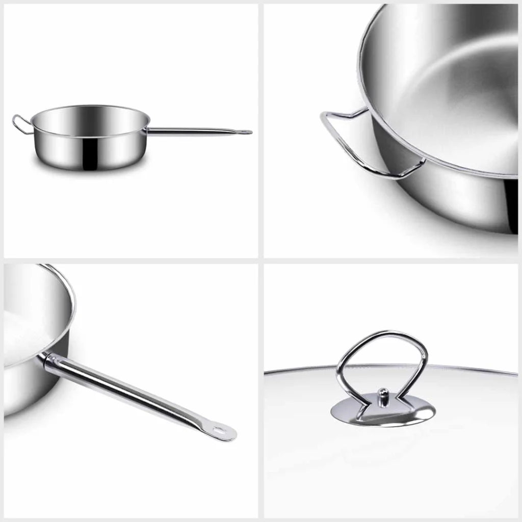 Stainless Steel Saucepan 28cm with Glass Lid and Helper Handle Triple Ply Base Cookware - Premium