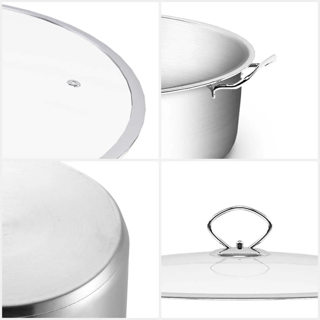 Stainless Steel Saucepan 28cm with Glass Lid and Helper Handle Triple Ply Base Cookware - Premium