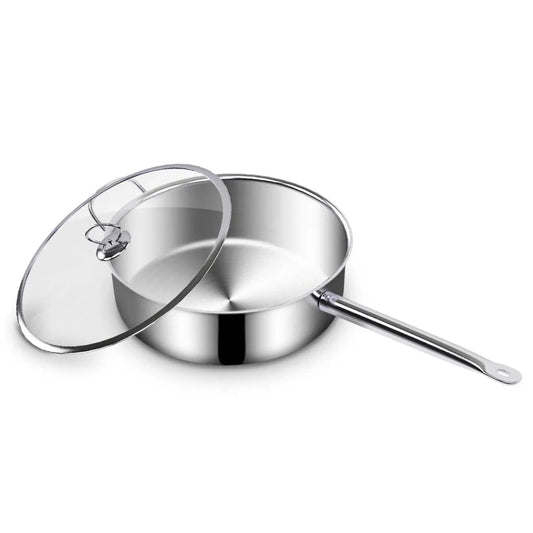 Stainless Steel Saucepan 28cm with Glass Lid and Helper Handle Triple Ply Base Cookware - Premium