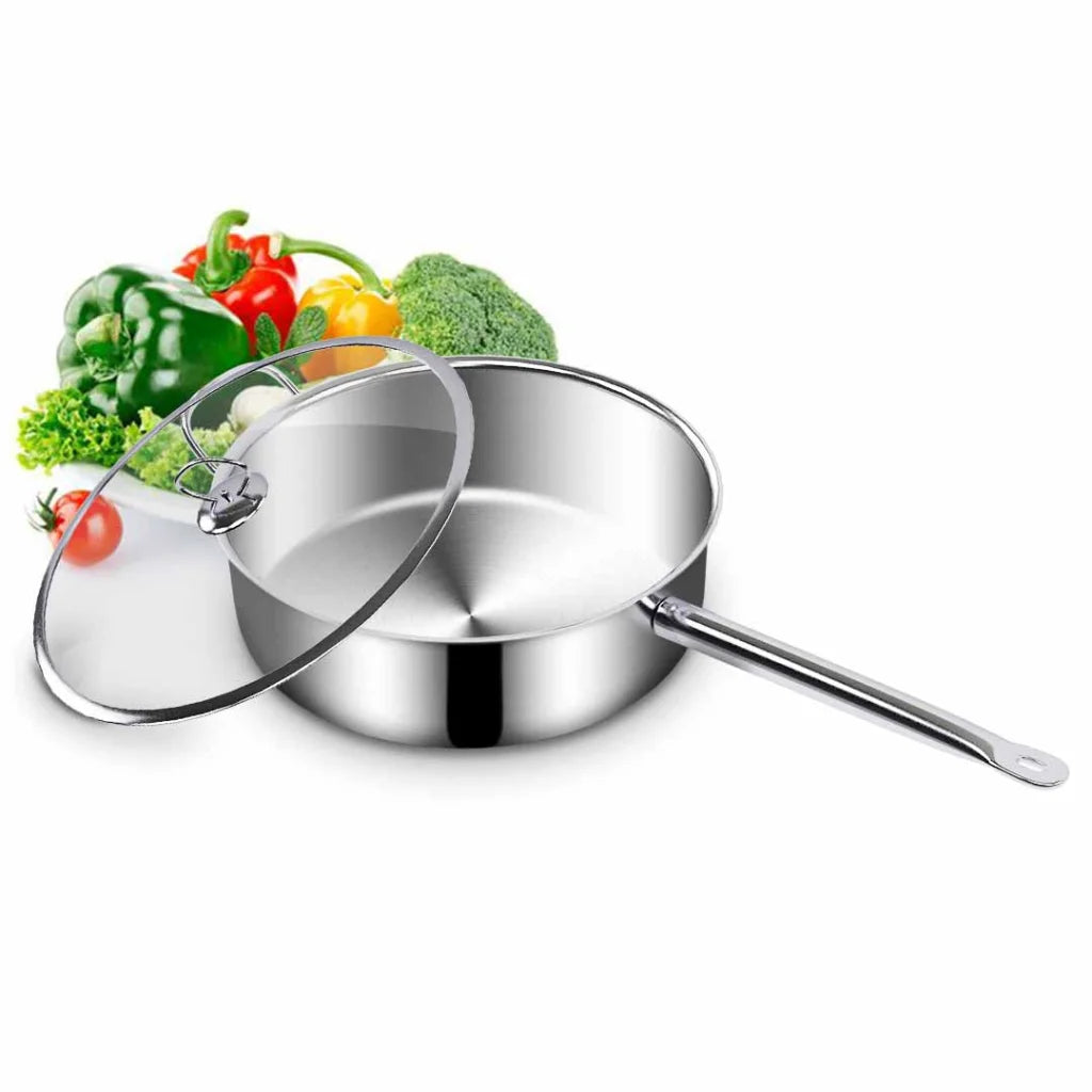 Stainless Steel Saucepan 28cm with Glass Lid and Helper Handle Triple Ply Base Cookware - Premium