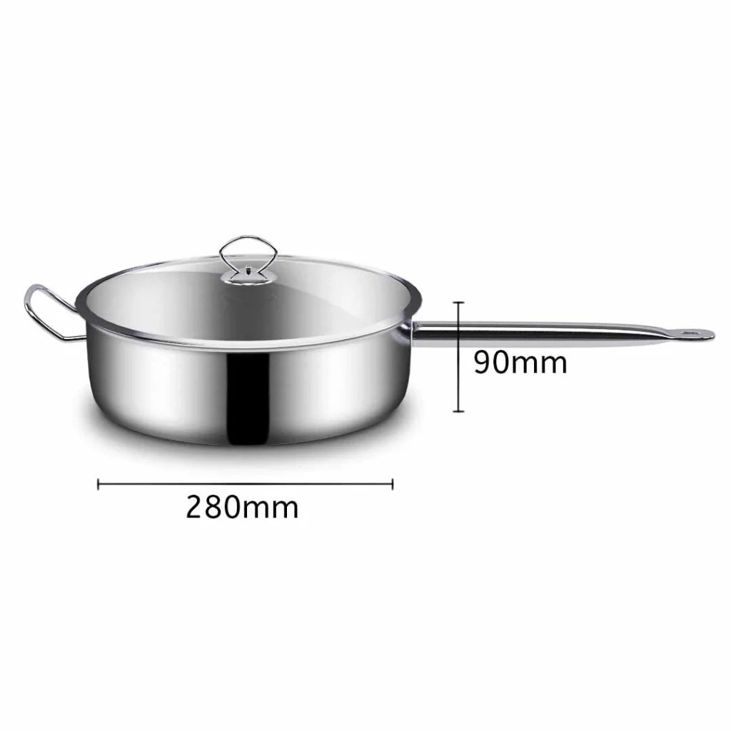 Stainless Steel Saucepan 28cm with Glass Lid and Helper Handle Triple Ply Base Cookware - Premium
