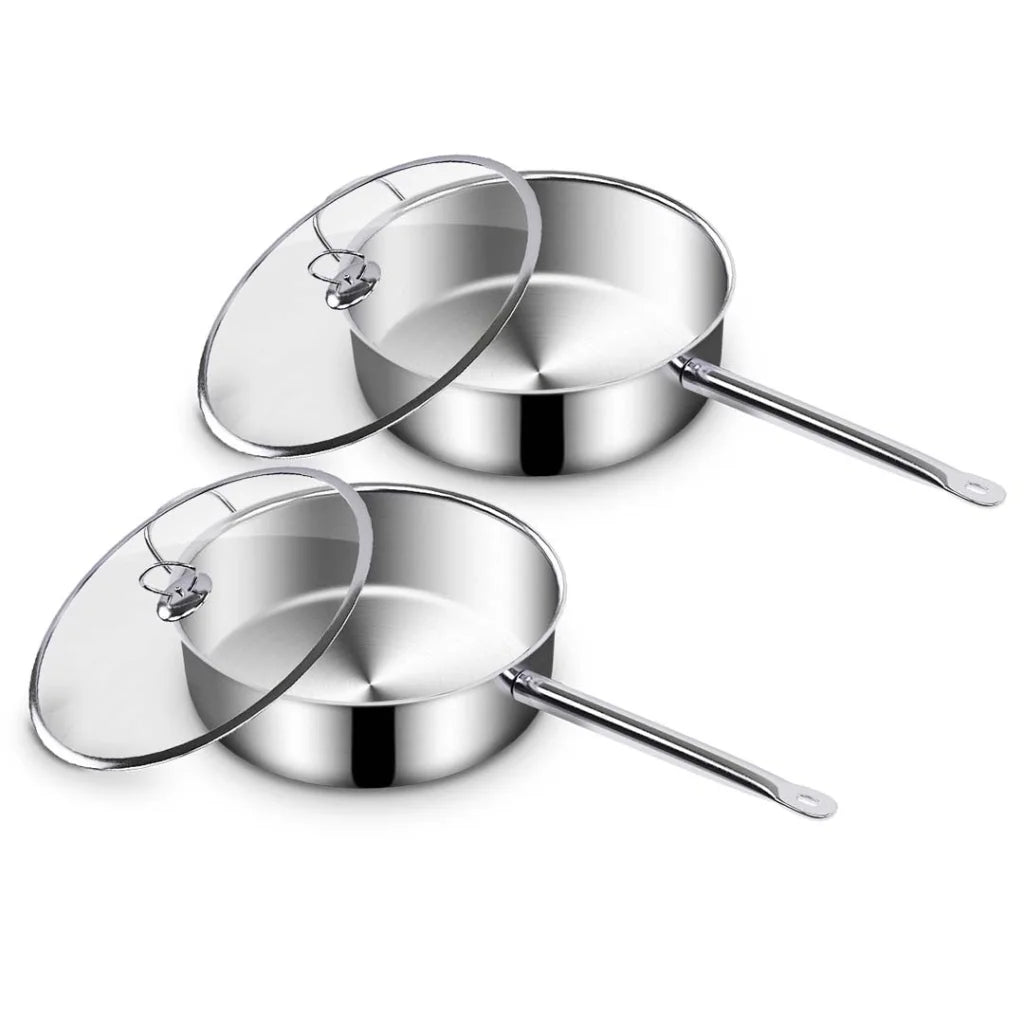 Stainless Steel Saucepan Set Premium 2X 28cm Sauce Pan with Glass Lid & Triple Ply Base