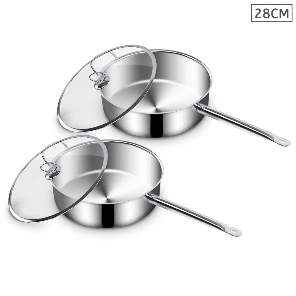 Stainless Steel Saucepan Set Premium 2X 28cm Sauce Pan with Glass Lid & Triple Ply Base