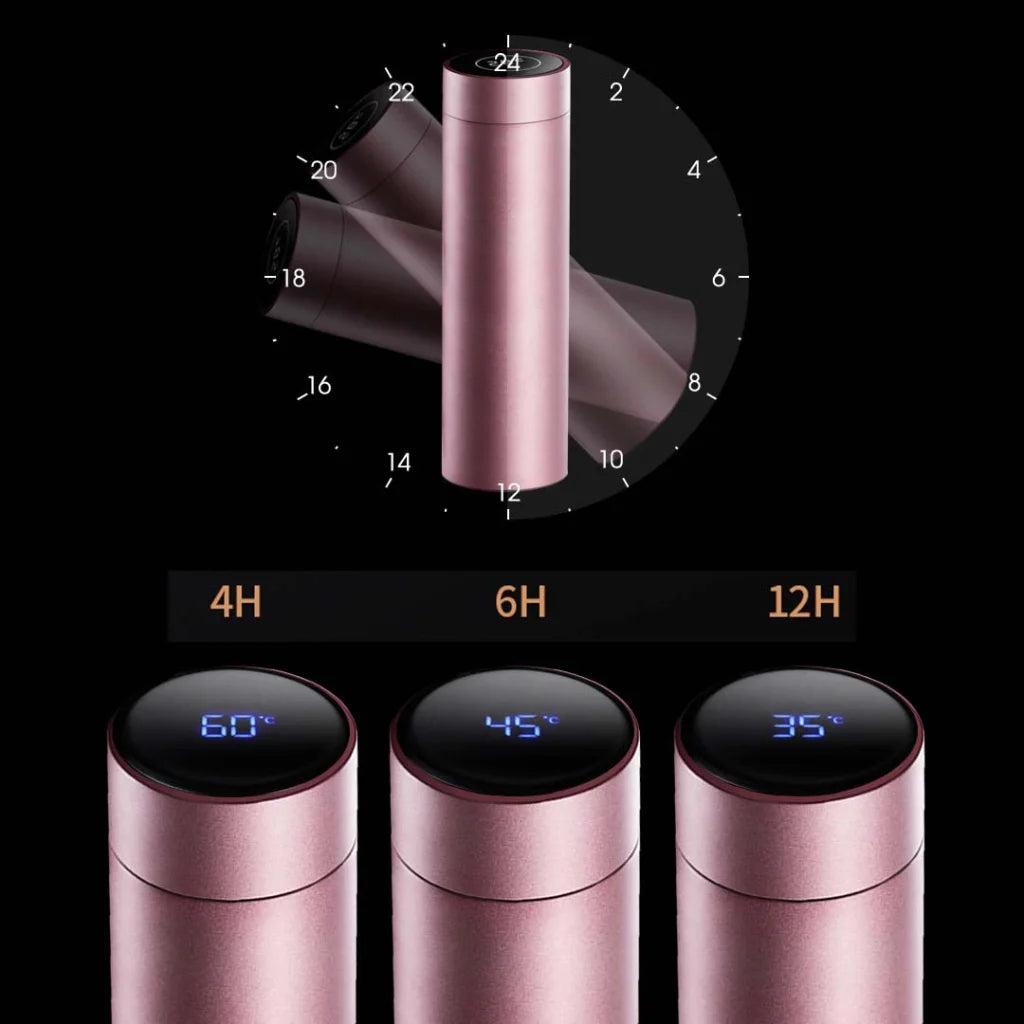 Stainless Steel Smart Thermos Set Premium 2X 500ML LCD Thermometer Display Vacuum Flask - Rose Gold