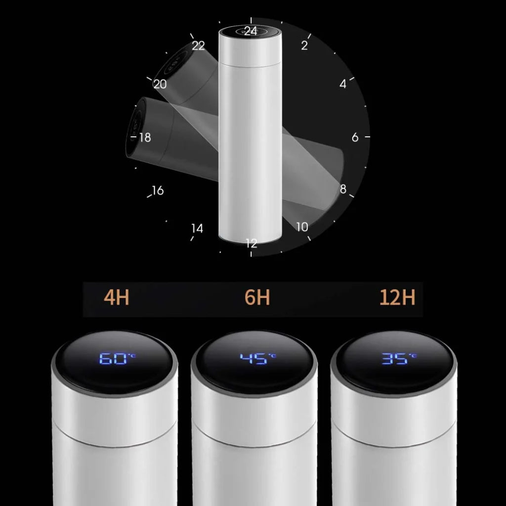 Stainless Steel Smart Thermos Set Premium 2X 500ML LCD Thermometer Display Vacuum Flask - White