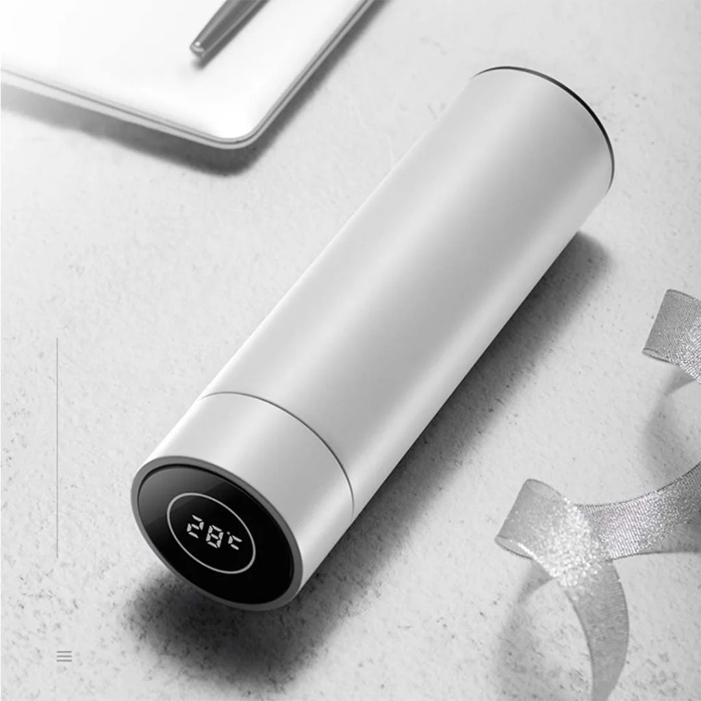 Stainless Steel Smart Thermos Set Premium 2X 500ML LCD Thermometer Display Vacuum Flask - White