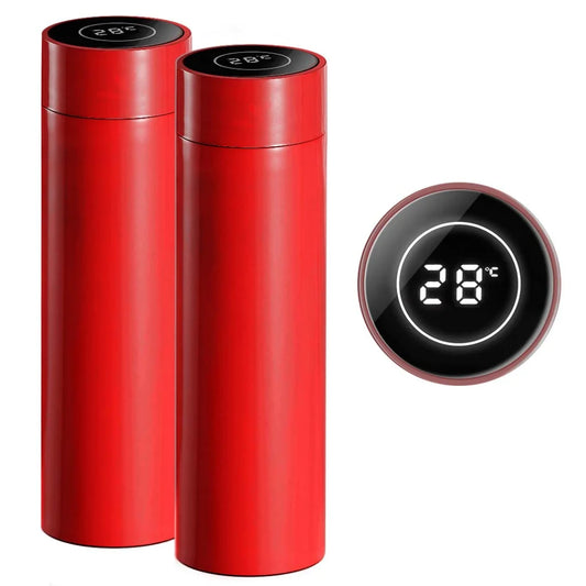 Stainless Steel Smart Thermos Set Premium 2X 500ML LCD Thermometer Display Vacuum Flask - Red