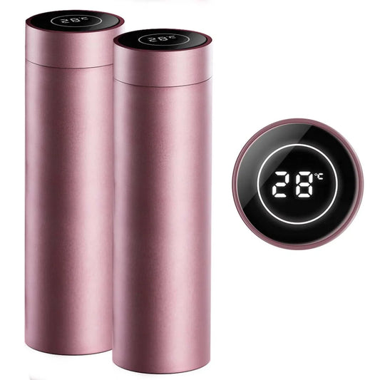 Stainless Steel Smart Thermos Set Premium 2X 500ML LCD Thermometer Display Vacuum Flask - Rose Gold