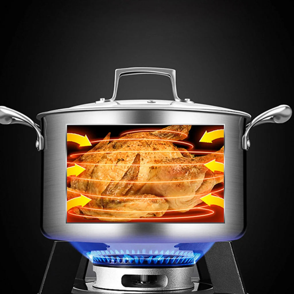 Stainless Steel Soup Pot 2X 22cm Stock Cooking Stockpot Heavy Duty Thick Bottom with Glass Lid