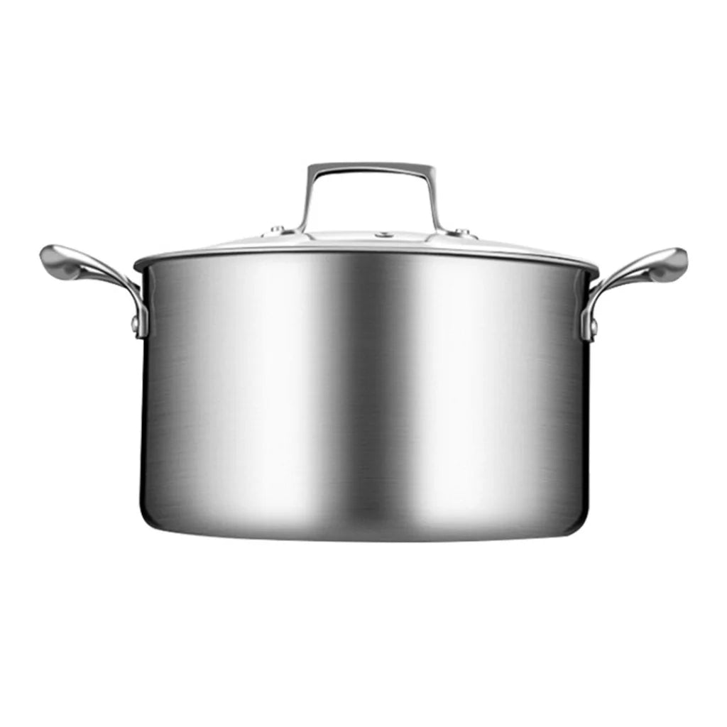 Stainless Steel Soup Pot 2X 24cm Stock Cooking Stockpot Heavy Duty Thick Bottom with Glass Lid