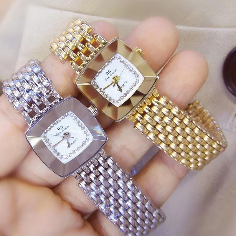Stainless Steel Square Dial Women Watch with Simple Strap