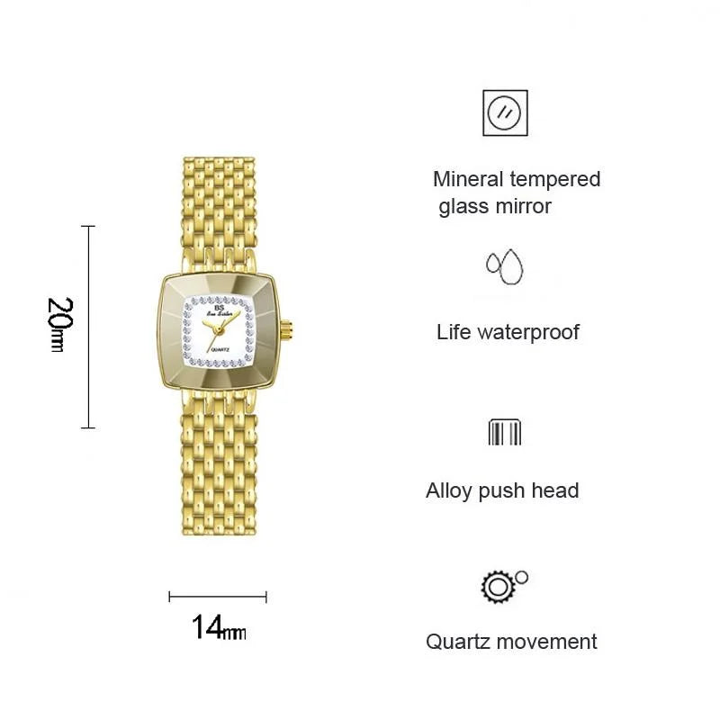 Stainless Steel Square Dial Women Watch with Simple Strap
