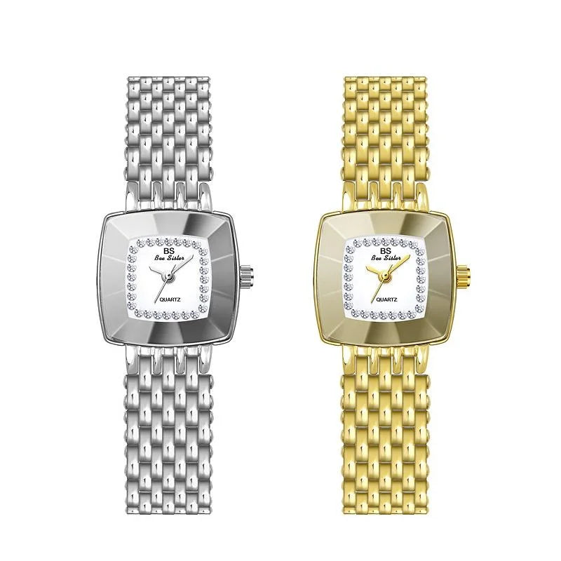 Stainless Steel Square Dial Women Watch with Simple Strap