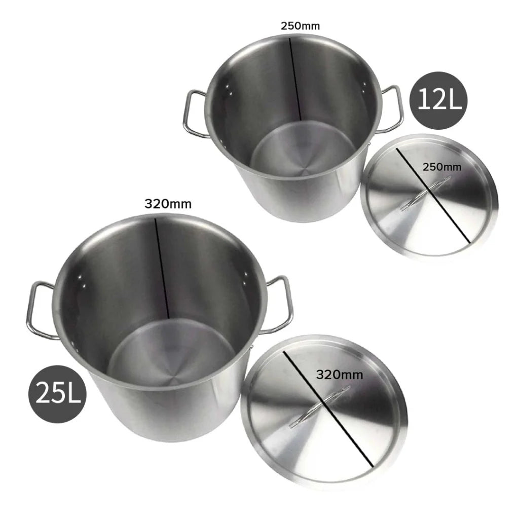 Stainless Steel Stock Pot 12L & 25L Top Grade Thick 18/10 - Premium