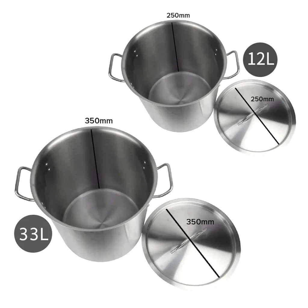 Stainless Steel Stock Pot 12L & 33L Top Grade Thick 18/10 - Premium